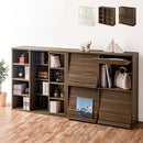 多目的ラック 本棚 cdラック 薄型 カラーボックス 収納棚 扉付き ディスプレイラック おしゃれ 木製 スライド 大容量 幅90 高さ90 フラップ扉 コミック収納 前後2列 棚 ぼん家具