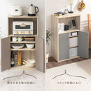 扉付き収納ラック キッチンボード 3段 可動棚 扉付き 韓国インテリア グレージュ 食器棚 収納 PUTUPUTU