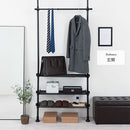 つっぱり式ラック ランドリーラック 突っ張り 約幅75～130cm ワイドサイズ 洗濯機ラック 収納 棚 おしゃれ ハンガー 伸縮 隙間 縦型 洗濯機上 省スペース 引っ掛け棒付 ぼん家具