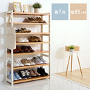 シューズラック 7段 幅85cm シューズラック 7段 幅85cm 靴箱 シューズボックス おしゃれ 下駄箱 オープンラック 天然木 ディスプレイラック 飾り棚 木製棚 可動棚 棚板 居間 玄関 ぼん家具