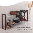 伸縮式シューズラック シューズラック 靴 収納ラック 伸縮式 玄関 靴収納 省スペース 下駄箱 オープンラック 靴箱 木目 軽量 3段 約 18足 靴ラック スリッパ収納 薄型 ぼん家具