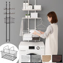 つっぱり式ランドリーラック ランドリーラック 洗濯機ラック 突っ張り 突っ張り式 洗濯カゴ付き おしゃれ 洗濯ラック 洗濯機上収納 スリム 幅50 防水パン ドラム式 縦型洗濯機 ぼん家具