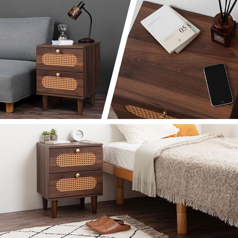 ラタン調 サイドテーブル 引き出し2杯 テーブル おしゃれ ぼん家具
