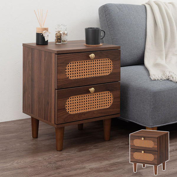 ６０％オフ【未使用に近い】 サイドテーブル ラタン調 引出し付テーブル 木製 ラタン調 サイドテーブル 引き出し2杯 テーブル おしゃれ ぼん家具