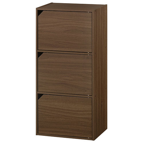 濃茶木製引き出し付き家具 3段 カラーボックス 3段 扉付き カラーボックス 扉付き 3段 収納棚