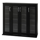 ガラス扉キャビネット〔4扉タイプ〕 本棚 収納棚 コミックラック 扉付き cdラック dvdラック 大容量 薄型 おしゃれ 木製 スリム キャビネット ガラス扉 スライド 漫画 収納 ぼん家具