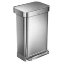simplehuman　レクタンギュラーステップカン45L キッチンペール ゴミ箱 大容量 おしゃれ 蓋つき ゴミ袋収納ホルダー 壁付け モノトーン 高級感 開店祝い 開業祝い 山崎実業