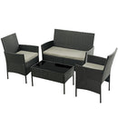 ラタン調ガーデンテーブル＆チェア4点セット ガーデンテーブルセット おしゃれ 4点 ガーデンチェア 2脚 ベンチ 屋外 ラタン調 ラタンチェア テラス ベランダ 天板 ガラス 軽量 黒 茶 ぼん家具