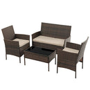 ラタン調ガーデンテーブル＆チェア4点セット ガーデンテーブルセット おしゃれ 4点 ガーデンチェア 2脚 ベンチ 屋外 ラタン調 ラタンチェア テラス ベランダ 天板 ガラス 軽量 黒 茶 ぼん家具