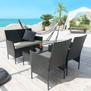 ラタン調ガーデンテーブル＆チェア4点セット ガーデンテーブルセット おしゃれ 4点 ガーデンチェア 2脚 ベンチ 屋外 ラタン調 ラタンチェア テラス ベランダ 天板 ガラス 軽量 黒 茶 ぼん家具