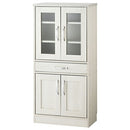 キッチン収納〔食器棚・ミドルタイプ〕 キッチンキャビネット 可動棚 引き出し ガラス扉付き 食器棚 収納 コンパクト 木目調 ぼん家具