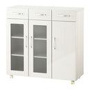 キッチン収納〔食器棚・ワゴンタイプ〕 キッチンキャビネット ワゴン 3段 可動棚 引き出し キャスター ガラス扉付き 食器棚 収納 ぼん家具