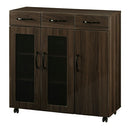 キッチン収納〔食器棚・ワゴンタイプ〕 キッチンキャビネット ワゴン 3段 可動棚 引き出し キャスター ガラス扉付き 食器棚 収納 ぼん家具