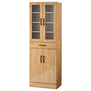 キッチン収納〔食器棚・ハイタイプ幅60cm〕 キッチンキャビネット ハイタイプ 可動棚 引き出し ガラス扉付き 食器棚 収納 木目調 ぼん家具