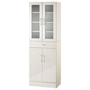 キッチン収納〔食器棚・ハイタイプ幅60cm〕 キッチンキャビネット ハイタイプ 可動棚 引き出し ガラス扉付き 食器棚 収納 木目調 ぼん家具