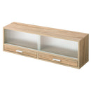 カウンター上置き収納棚〔幅90cm〕 カウンター上収納ラック 引き出し ガラス扉付き ミニ食器棚 カップボード キッチン ぼん家具