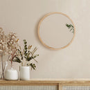 壁掛けラウンドミラー 壁掛け鏡 ウォールミラー ミラー 丸型 壁掛け 35cm 天然木 木枠 丸ミラー 壁 吊り下げ 姿見 玄関 小さめ 木製フレーム 木 飛散防止 フック付き ぼん家具
