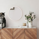 壁掛けラウンドミラー 壁掛け鏡 ウォールミラー ミラー 丸型 壁掛け 35cm 天然木 木枠 丸ミラー 壁 吊り下げ 姿見 玄関 小さめ 木製フレーム 木 飛散防止 フック付き ぼん家具