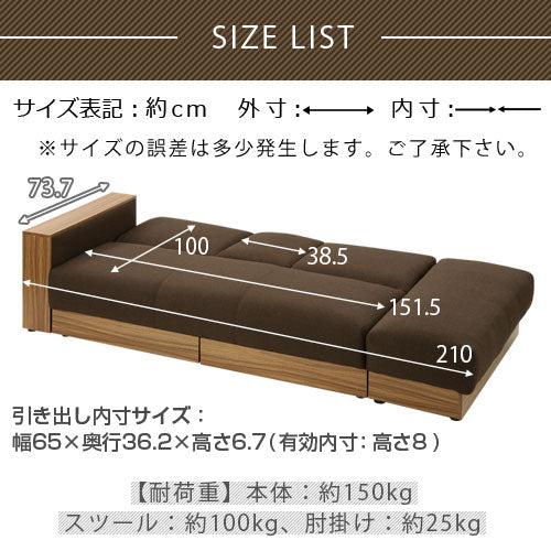 リクライニング式ソファベッド〔収納付き〕