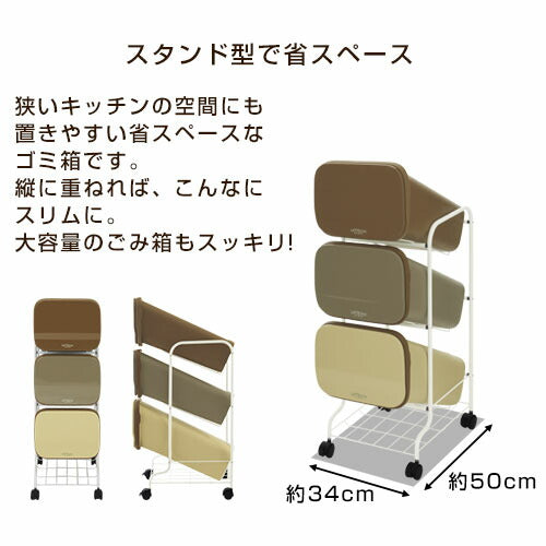 3分別キャスター付ダストボックス ゴミ箱 分別用ゴミ箱 おしゃれ ぼん