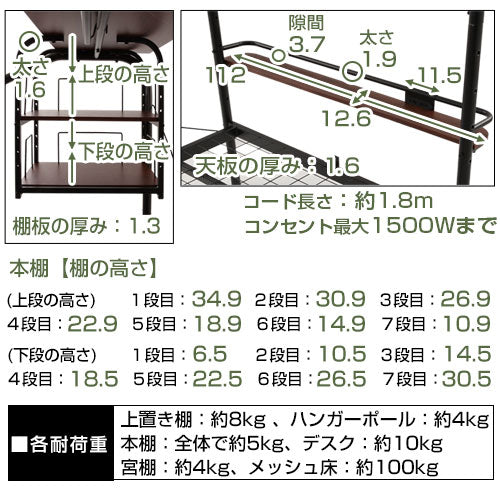 デスク付きパイプベッド〔シングル〕