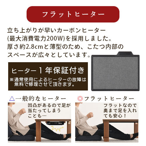 薄型ヒーター折れ脚こたつ〔70×70cm〕