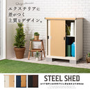 木目物置〔中〕 屋外収納庫 物置 スチール物置 木目 小型 屋外 おしゃれ スチール 棚 大容量 鍵付き 倉庫 庭 ベランダ 防錆 防水 引き戸 スライド DIY 防災用品 収納 ぼん家具