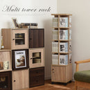マルチタワーラック〔鍵付タイプ〕 本棚 回転 タワー ラック 扉付き 可動棚 鍵付き キャスター コミック ㏅ 大容量 縦収納 ぼん家具