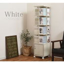 マルチタワーラック〔鍵付タイプ〕 本棚 回転 タワー ラック 扉付き 可動棚 鍵付き キャスター コミック ㏅ 大容量 縦収納 ぼん家具