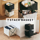 スタックバスケット スタックバスケット 布製 持ち手付き かご 収納ボックス 折り畳み 洗濯物 おもちゃ A4 KING JIM