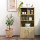 ロータイプ食器棚 キッチンキャビネット ロータイプ 3段 可動棚 ガラス扉付き 食器棚 コンパクト 収納 木製 ぼん家具