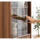 ロータイプ食器棚 キッチンキャビネット ロータイプ 3段 可動棚 ガラス扉付き 食器棚 コンパクト 収納 木製 ぼん家具