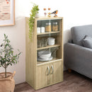 ロータイプ食器棚 キッチンキャビネット ロータイプ 3段 可動棚 ガラス扉付き 食器棚 コンパクト 収納 木製 ぼん家具