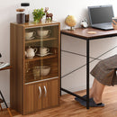 ロータイプ食器棚 キッチンキャビネット ロータイプ 3段 可動棚 ガラス扉付き 食器棚 コンパクト 収納 木製 ぼん家具