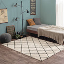 ベニワレン風シャギーラグ〔140×190cm〕 ラグ ラグマット カーペット ベニワレン モロッカン柄 約 140×190cm 洗える 床暖房対応 滑り止め付 ダイヤ柄 シャギー かわいい インテリア アイボリー/グレー ぼん家具