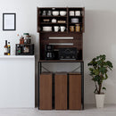 食器棚付きゴミ箱上ラック ゴミ箱上ラック 食器棚 3段 可動棚 コンセント 扉付き レンジ台 キッチン 収納 木目調 ぼん家具