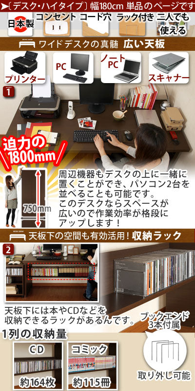 BONワイドデスク単品　幅180cm