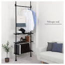 つっぱり式ラック ランドリーラック 突っ張り 約幅50～80cm スリムサイズ 洗濯機ラック 収納 棚 おしゃれ ハンガー 伸縮 隙間 縦型 洗濯機上 省スペース 引っ掛け棒付き ぼん家具