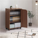 キャスター付き収納ラック 本棚 扉付き キャスター付き 3段 可動棚 ラック 収納棚 コミック A4 木目調 ぼん家具