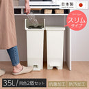 SOLOW　ペダルオープンツイン35L〔2個セット〕 ゴミ箱 35リットル 35L ごみ箱 ダストボックス 2個セット ペダル式 スリム キャスター付き 蓋 フタ付き キッチン 両開き 袋止め 抗菌加工 リス ぼん家具