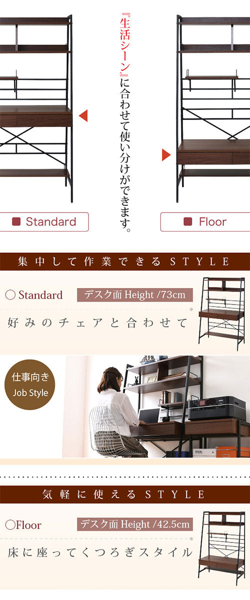 2WAYパソコンデスク〔上棚付・幅90〕